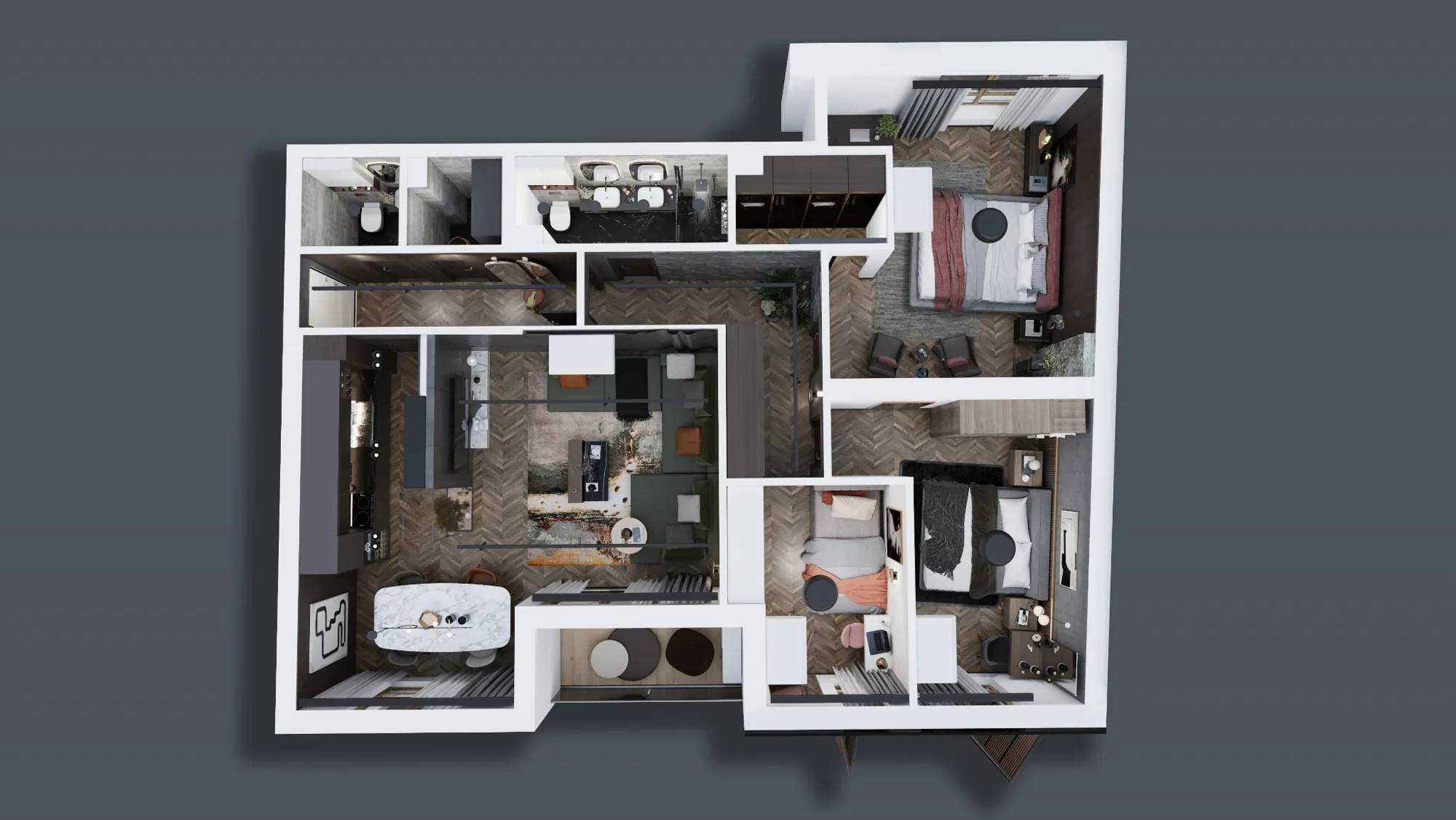 Three-dimensional unit plan