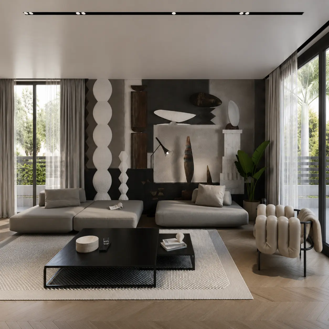Villa Camelia feature wall and lounge