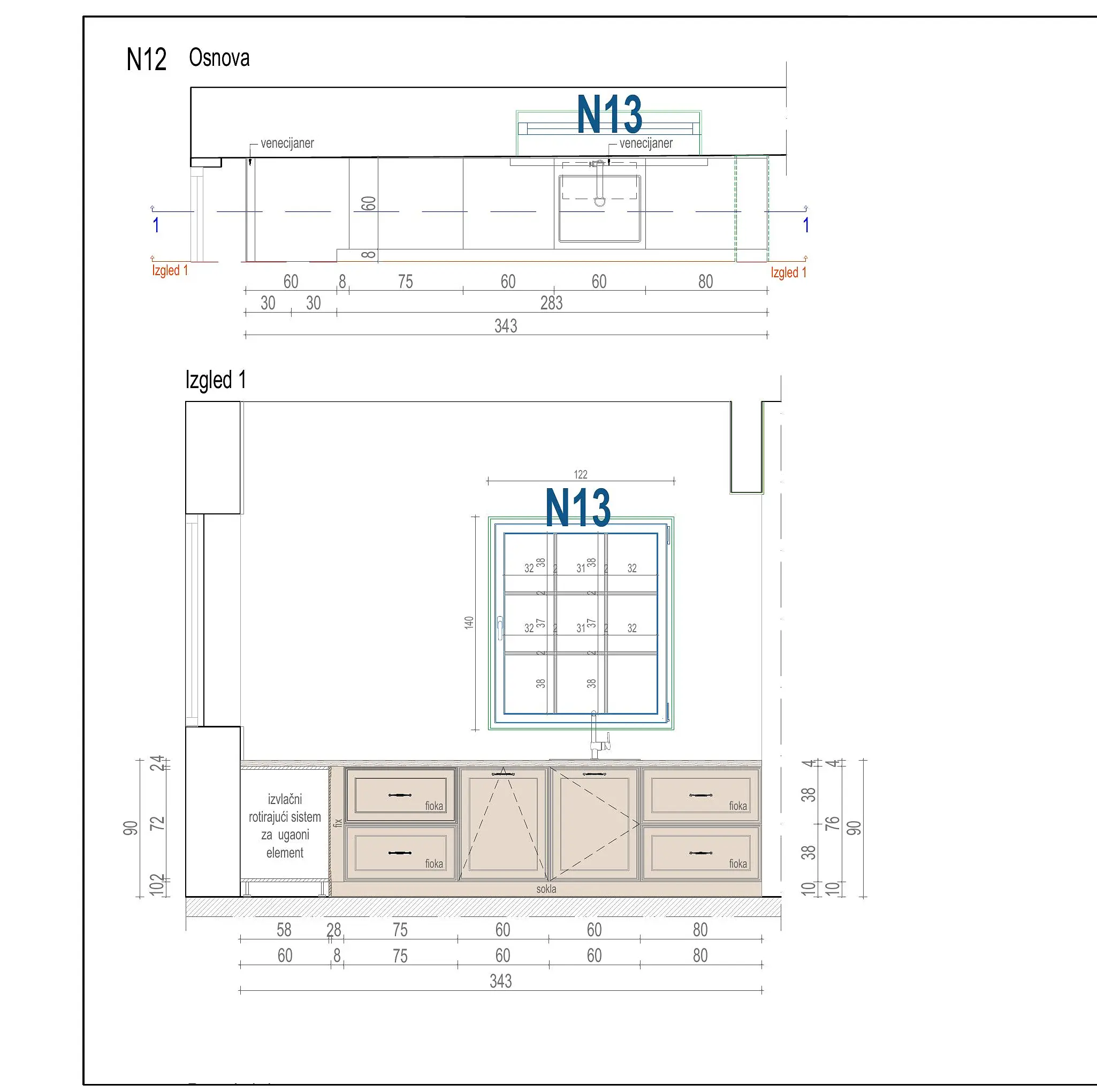 Detailed kitchen joinery plan and elevation